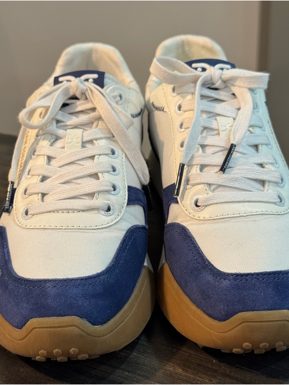 Women White and Navy Casual Sneakers - Unbranded